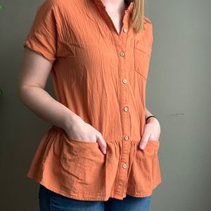 Short sleeve peplum button down